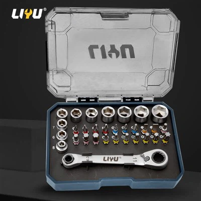 Set sepana ratchet kecil mini, lengan ruang sempit, salib - berbentuk batch hexagon dalaman - set pemutar skru kepala